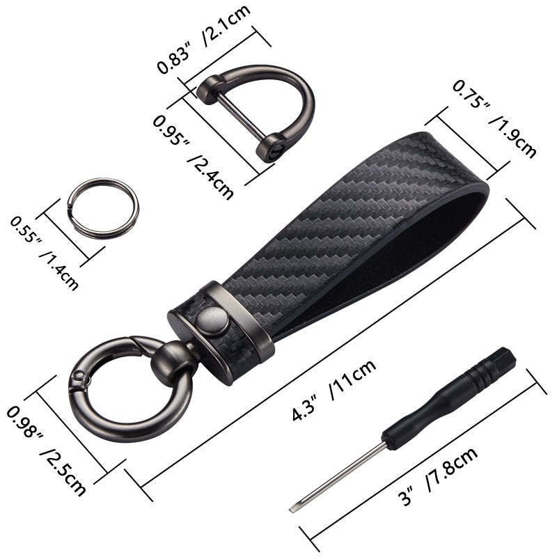 DEKEWEI Carbon Fiber Style Car Keychain Microfiber Leather Key Chain  Universal Key Chains for Key Fobs for Men and Women  360 Degree Rotatable with Anti-Lost D-Ring (Black) - Image 5